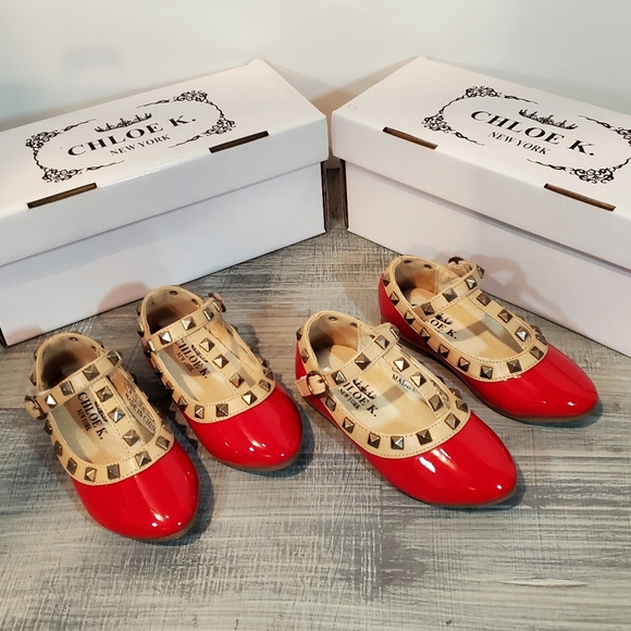 Chloe K. Toddler Girl Rock Stud Red Dress Shoes - Picture 3 of 8